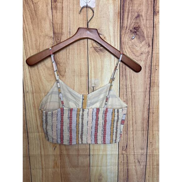 American Eagle AE Linen Cropped Striped Tank Ruched Back Size S - Picture 3 of 7